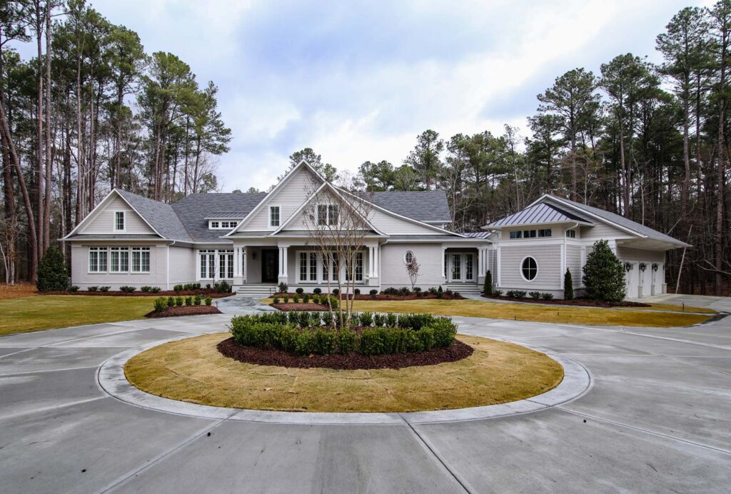 Front Elevation with Circular Drive at Rosemont & Co., a custom home built by Loyd Builders in Chatham County, NC