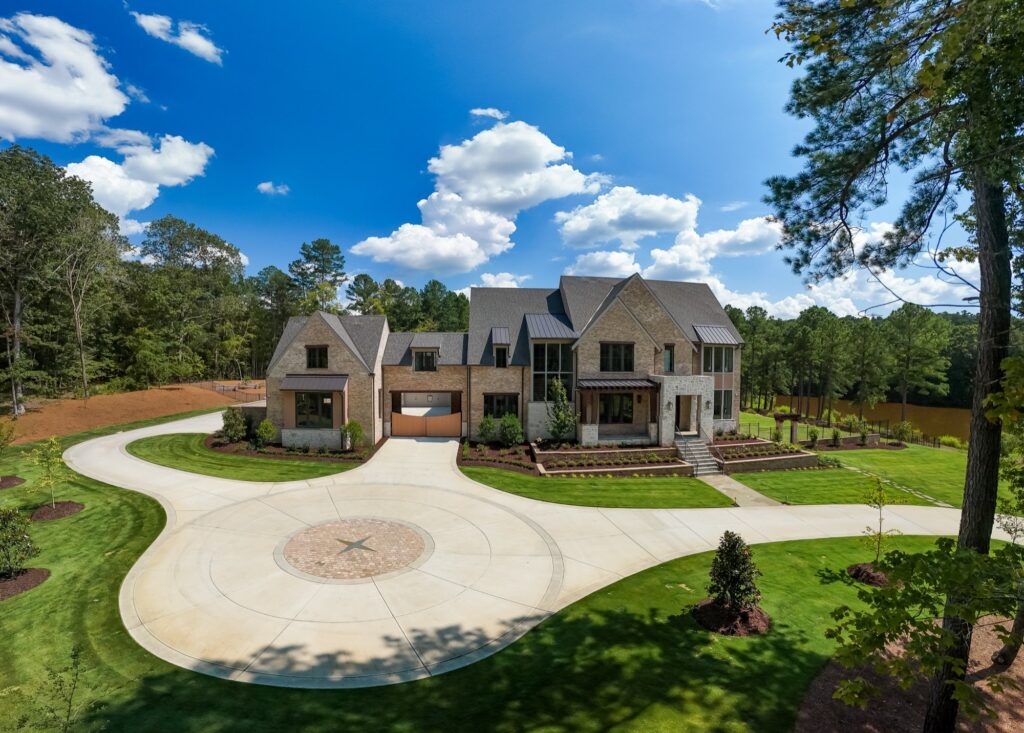 Aerial View of the Motor Court at Foxcroft, a custom home built by Loyd Builders in Chatham County, NC